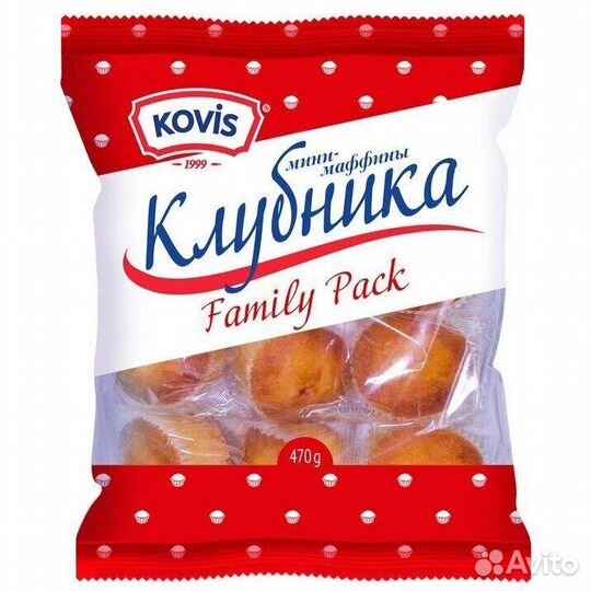 Мини-маффины Ковис с начинкой клубника 470г