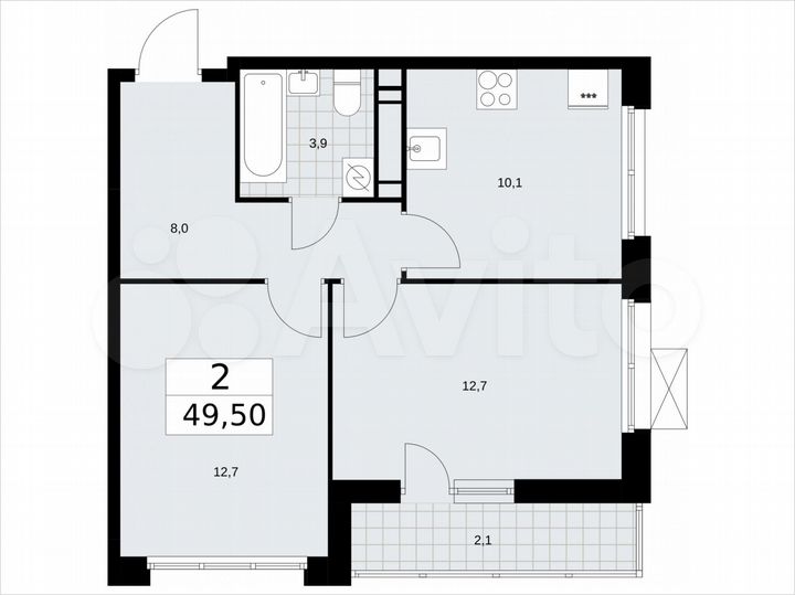 2-к. квартира, 49,5 м², 15/16 эт.