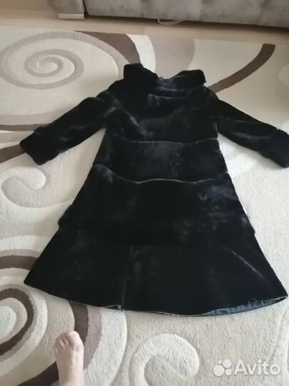 Шуба мутоновая с капюшоном из норки 52 54 размер