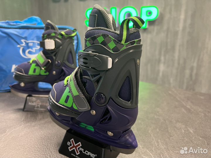 Коньки ледовые раздвижные black aqua