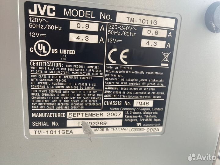 Профессиональный монитор JVC TM 1011G