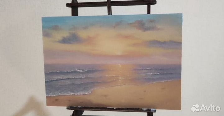 Картина маслом нежный закат на море