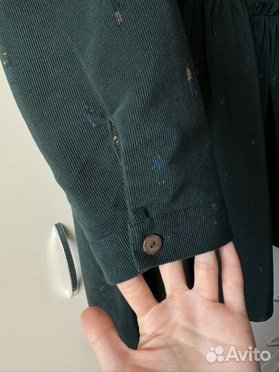 Женское вельветовое платье изумрудного цвета, S