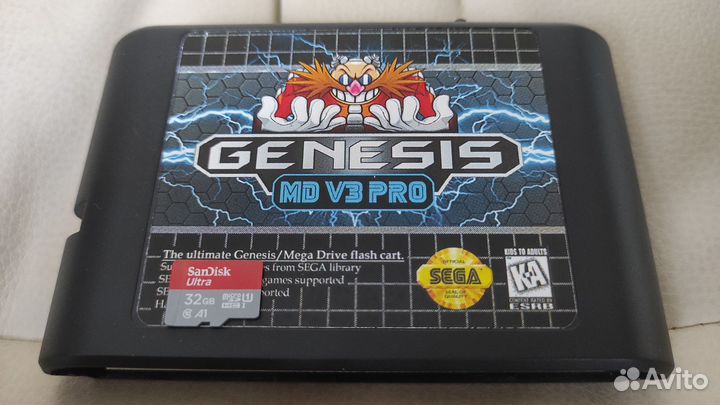 Флеш картридж чёрный sega MD V3 PRO 32Gb ultimate