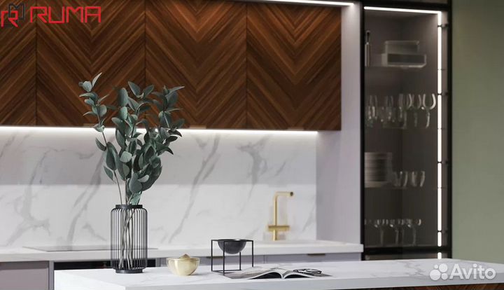 Кухня на заказ прямая с островком реальная цена