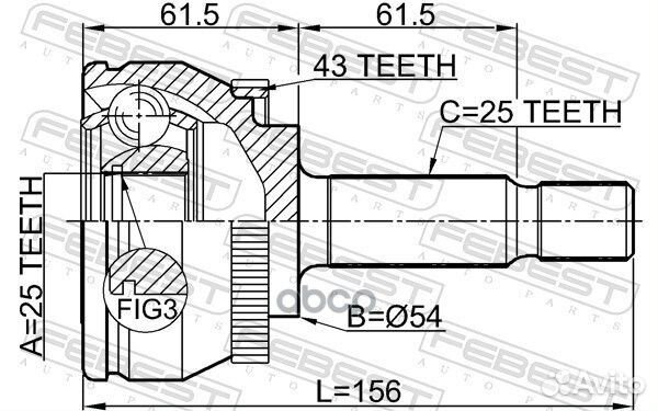 Шрус наружный 25X54X25 2710V40A43 Febest