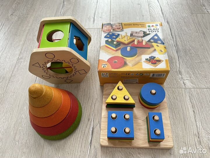 Развивающие деревянные игрушки plan toys, hape
