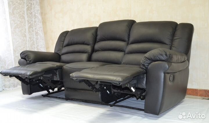 Кожаный диван (3-ка) Relax Реклайнер, Германия , ширина 217, глубина 105,высота 105 , новое , материал - Кожа , цвет Чёрный купить в Волгограде