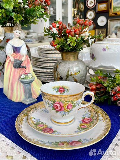 Винтаж кофейное трио с розами Winterling