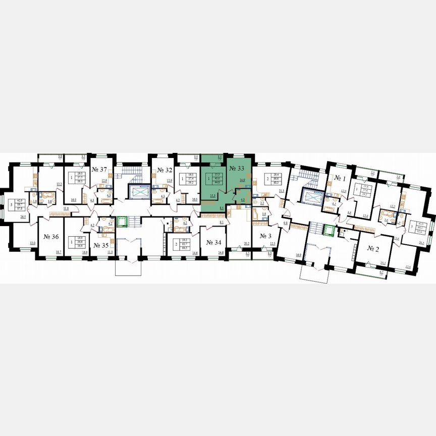 1-к. квартира, 44,8 м², 1/8 эт.