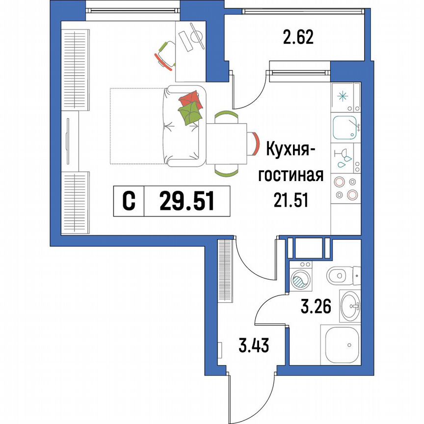 Квартира-студия, 29,5 м², 4/16 эт.