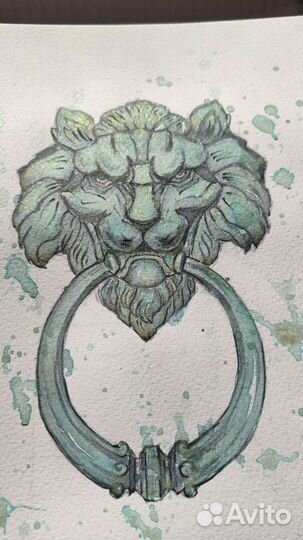 Акварельный Лев золото-паттина