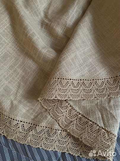 Винтажная скатерть на круглый стол лен с хлопком