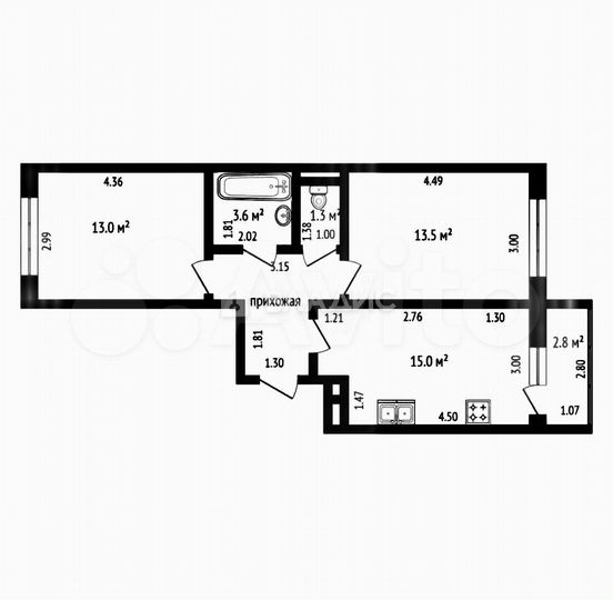 3-к. квартира, 52,3 м², 4/17 эт.