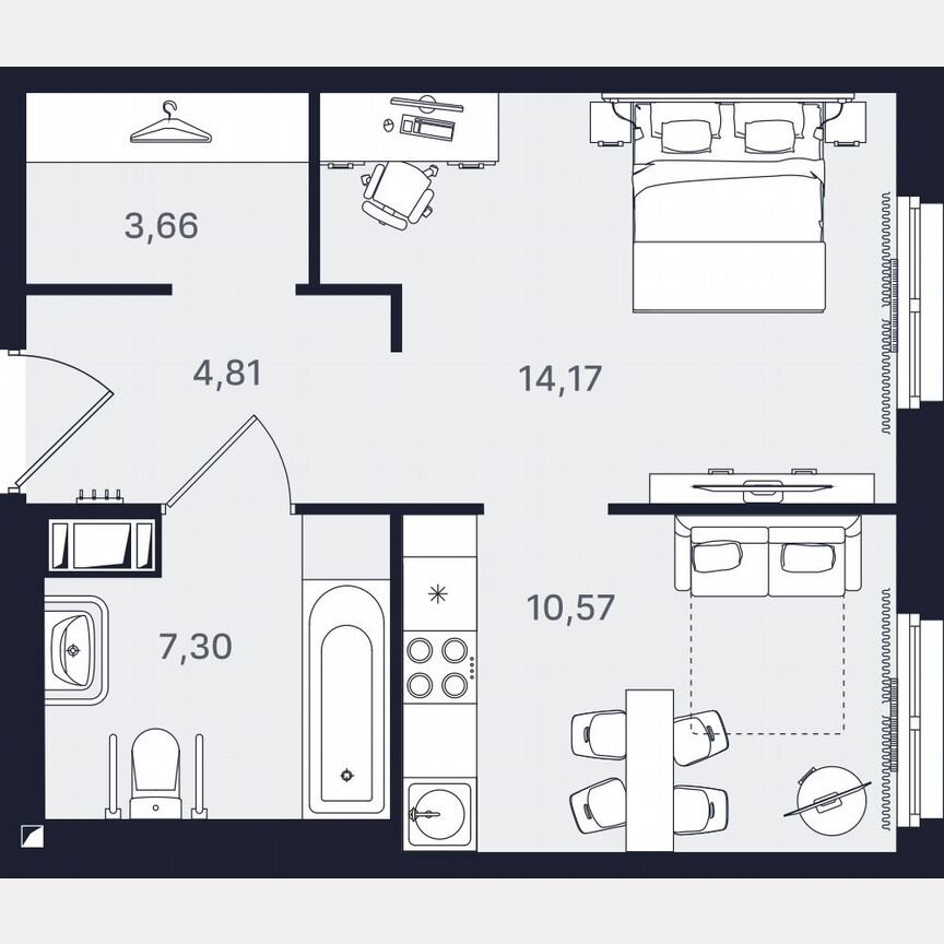1-к. апартаменты, 40,5 м², 19/24 эт.