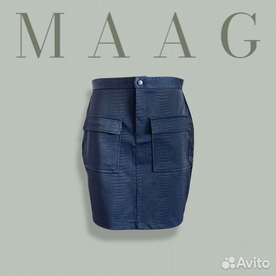 Юбка Maag 48 размер как новая экокожа синяя