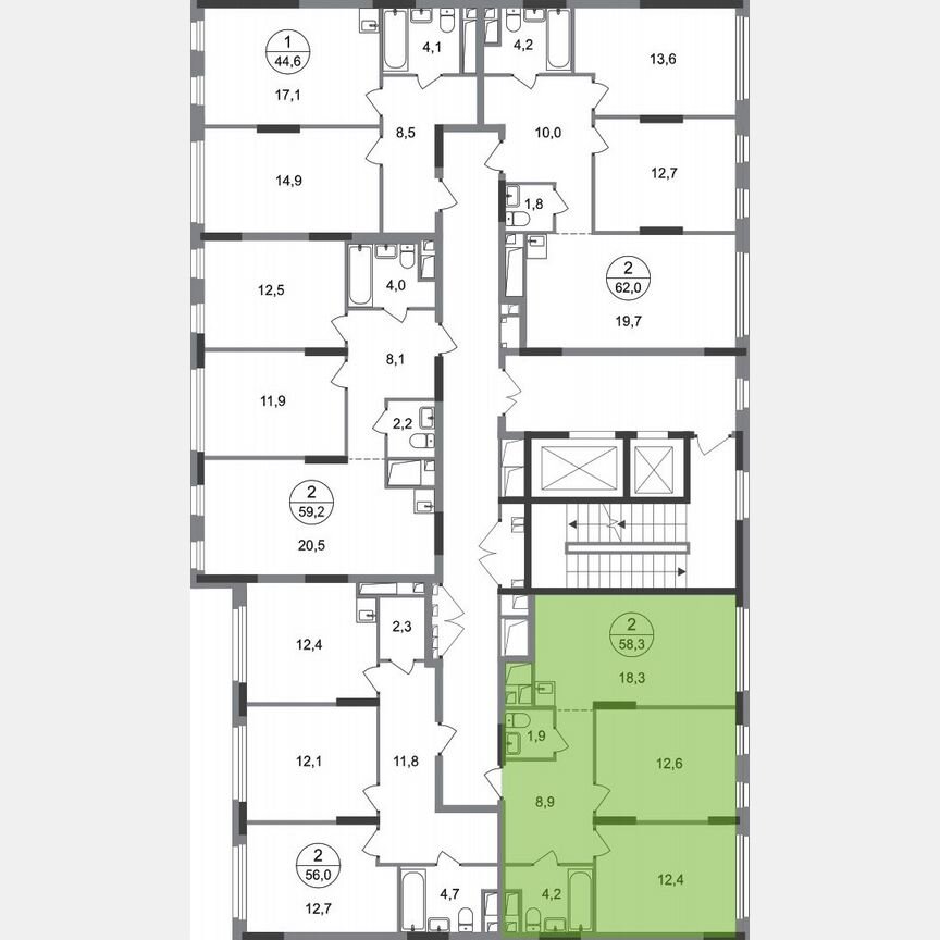 2-к. квартира, 58,3 м², 7/17 эт.