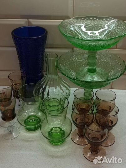 Цветное стекло. Вазы, бокалы, фруктовница СССР