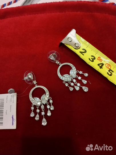 Серьги (фианиты, родий)