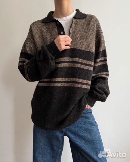 Винтажный поло-джемпер, L