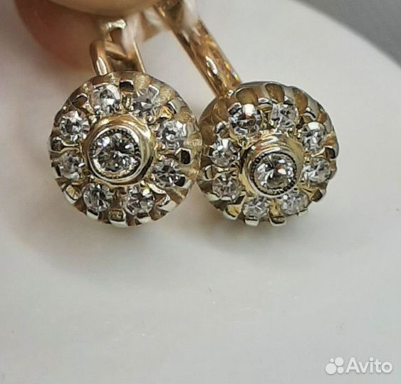 Золотые серьги СССР бриллианты малинки