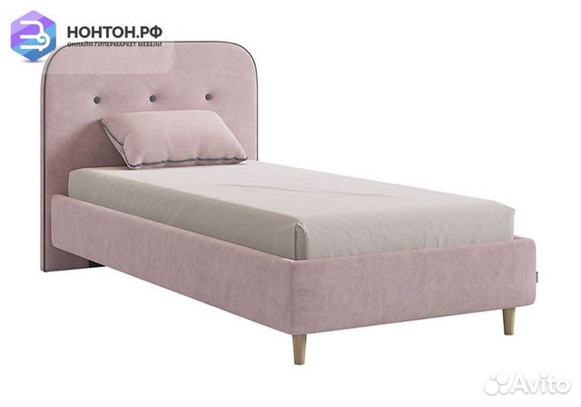 Кровать Лео 0.9 велюр нежно-розовый / графит