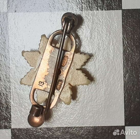 Редкая брошь роза из кости серебро 875 позолота