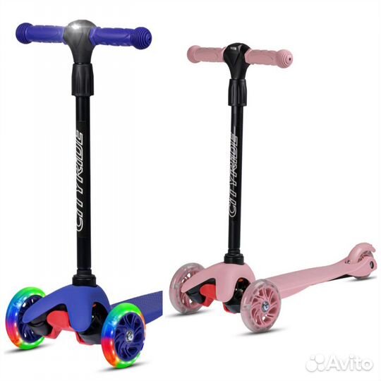 Новый Самокат трехколесный, светодиоды+фонарик