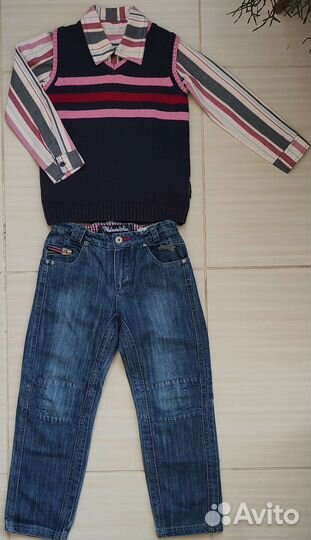 Джемпер, брюки р.116, Жилет, рубашка, джинсы р 122