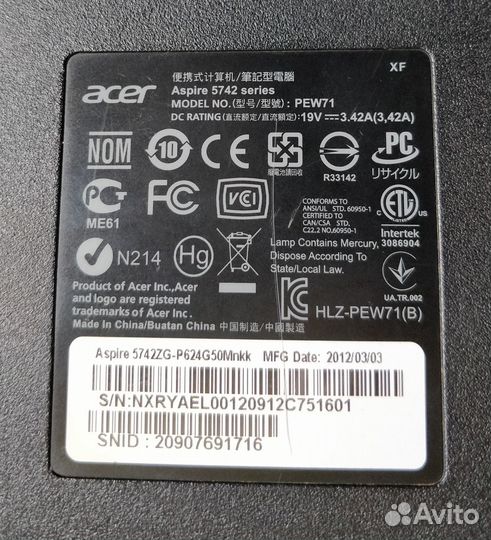 Ноутбук Acer aspire 5742zg-P6G50Mnnk