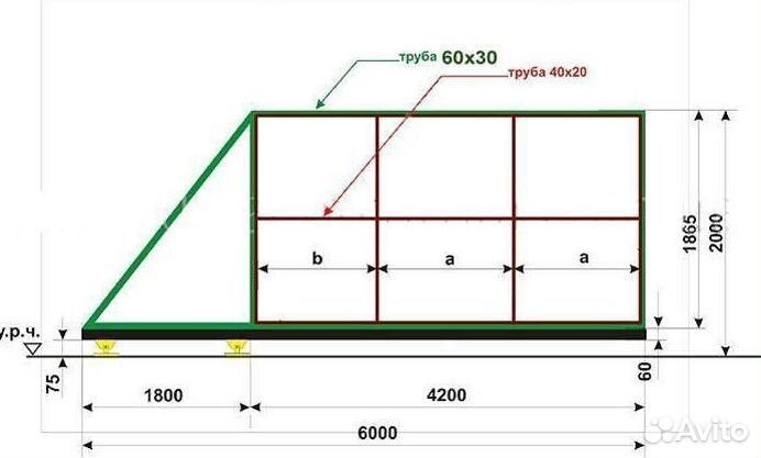 Откатные ворота 3000х2000мм без покраски