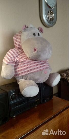 Мягкая игрушка бегемот в тельняшке 50 см