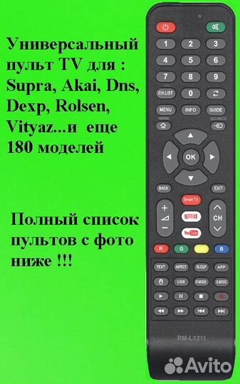 Универсальный пульт для TV Supra Rolsеn Vityаz