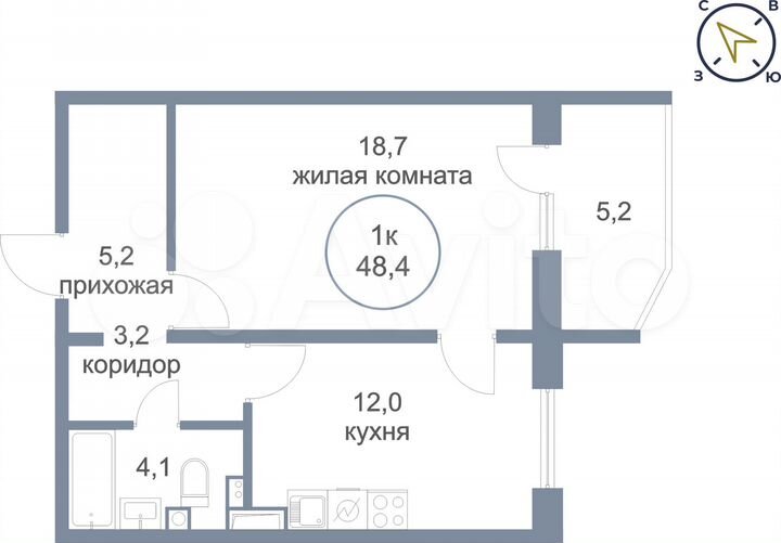 1-к. квартира, 48,4 м², 14/17 эт.