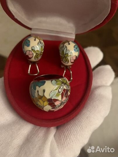 Комплект серебро серьги и кольцо