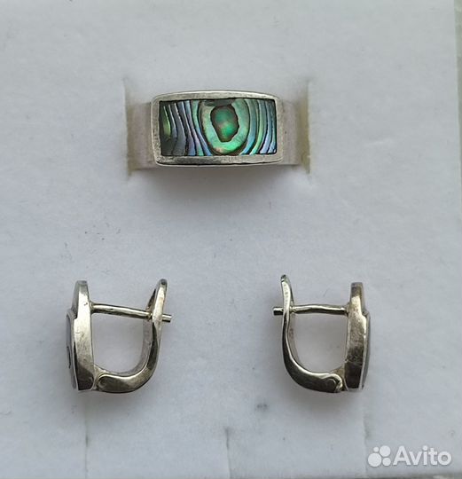 Кольцо с агатом серебро 15,5 / серьги