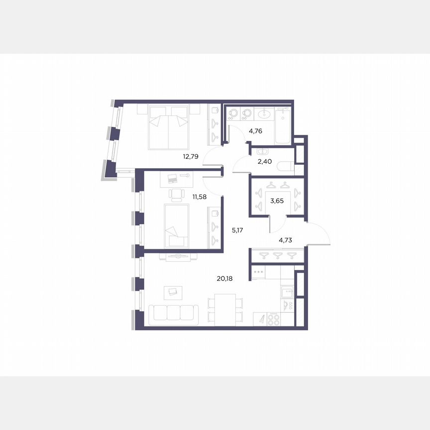 2-к. квартира, 65,3 м², 3/10 эт.