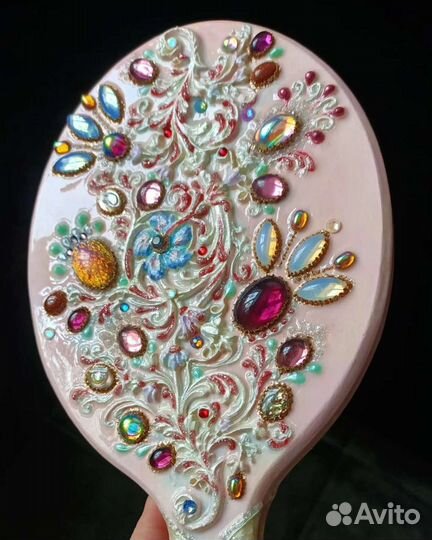 Зеркало на ручке 25 см Аметисты и опалы