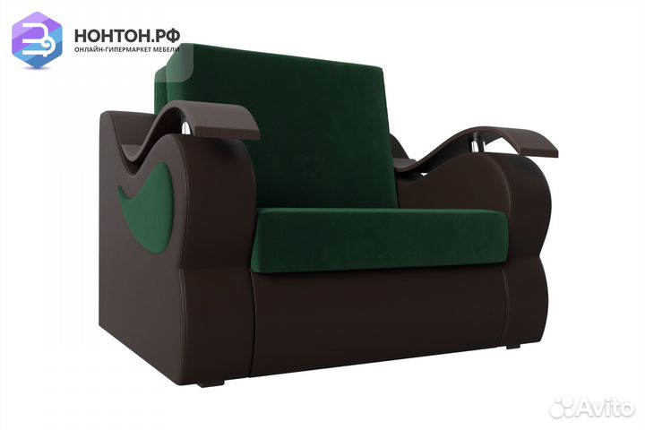 Кресло аккордеон Меркурий велюр зеленый / экокожа