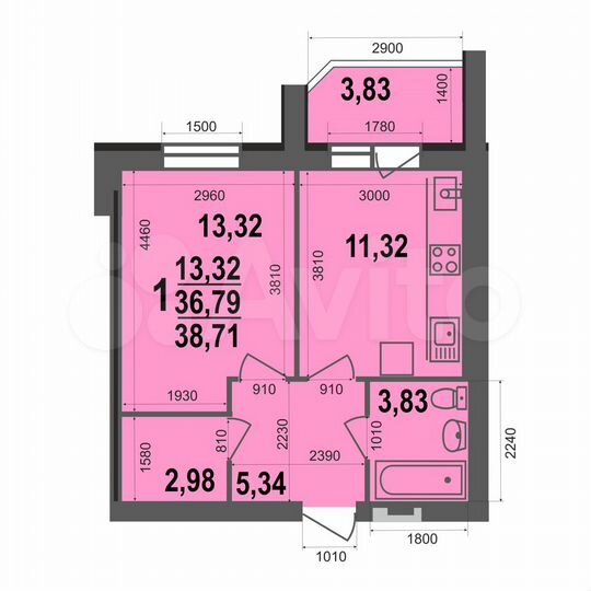 1-к. квартира, 38,7 м², 4/5 эт.