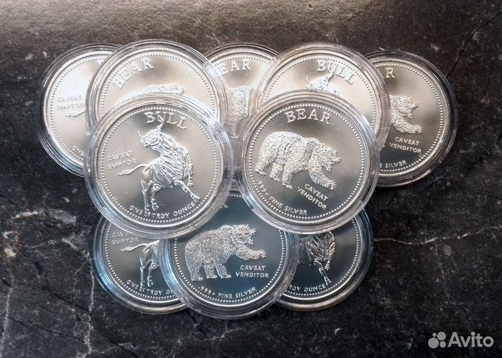 Монета, Бык-Медведь, серебро, Техас