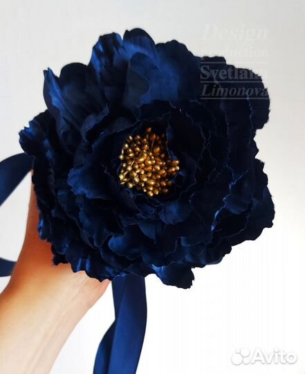 Аксессуар Брошь Чокер Пион Темно-синий