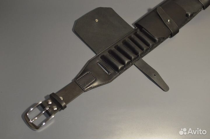 Кожаный патронташ 12К18 ручной работы, черный