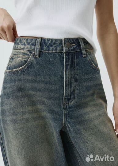 Джинсы широкие винтажные состаренные Sela
