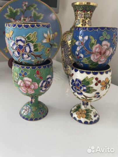 Ваза 21 см антикварные тарелка 20,5 см фужеры 4 шт