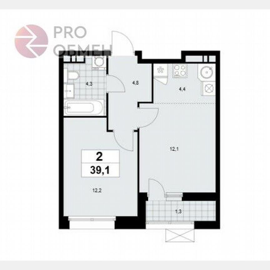 2-к. квартира, 39,1 м², 6/7 эт.