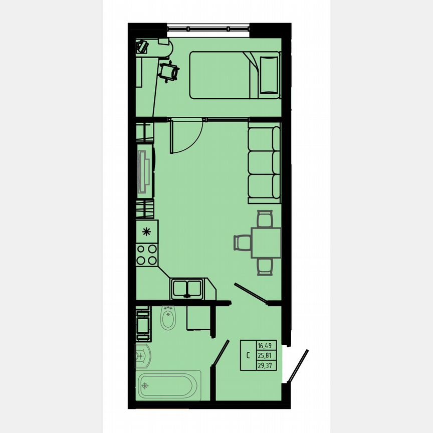 Квартира-студия, 29 м², 7/8 эт.