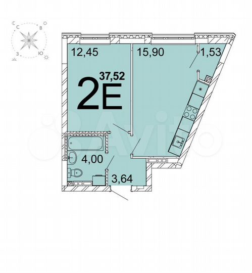 2-к. квартира, 37,6 м², 3/14 эт.