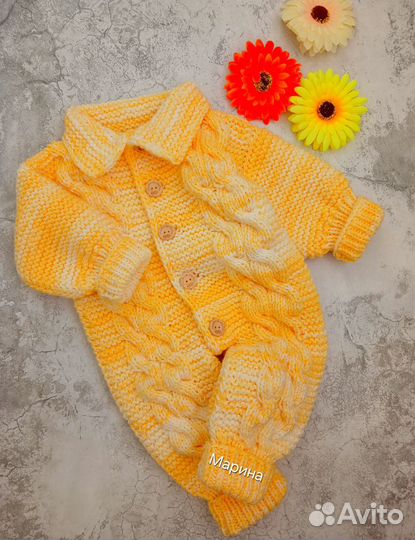 Комбинезон новый вязаный 62-68 см