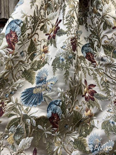 Ткань для штор Птицы жаккард золото Италия